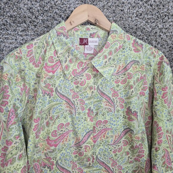 JM Collection Top Womens Plus‎ 16 Green Paisley Print Button Up Cotton Blend - Picture 4 of 7